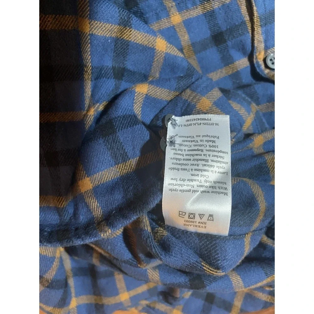 Everlane NWT Men's Flannel Button Up Shirt XS Blue Plaid Long Sleeve Fall